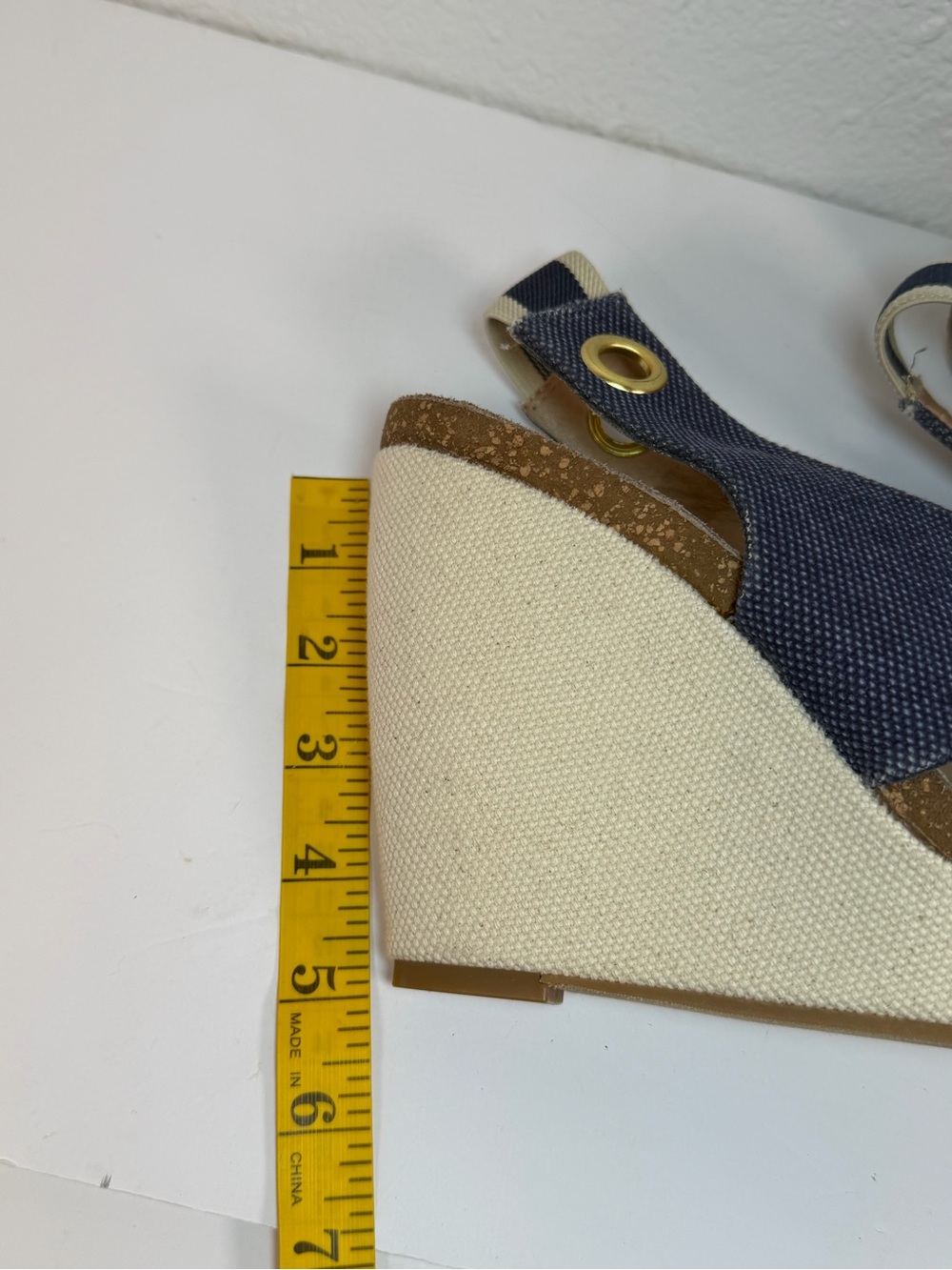 Splendid Wedge Sandals Women 8.5M Blue Canvas Cork Platform Slingback - Picture 9 of 11